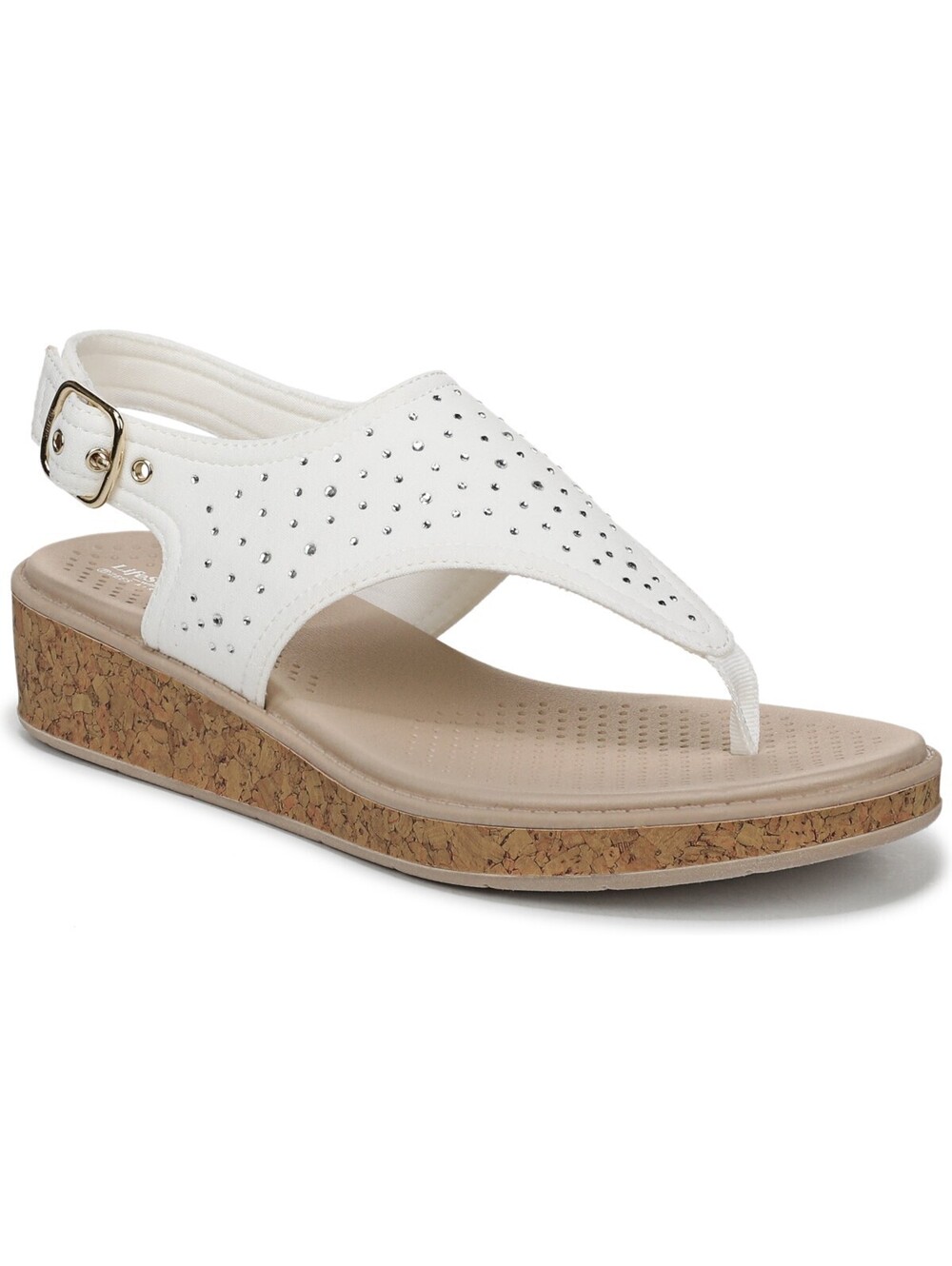LifeStride Beachy Brig Shoes Sandals Bright White Shimmer Fabric 8W